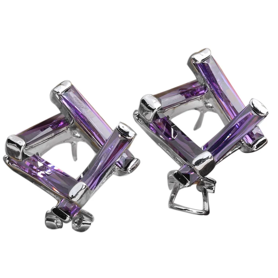 

Trendy-Swiss Purple Stone 3*15mm Semi-precious Silver Cool For Womens Stud Earrings ED0013