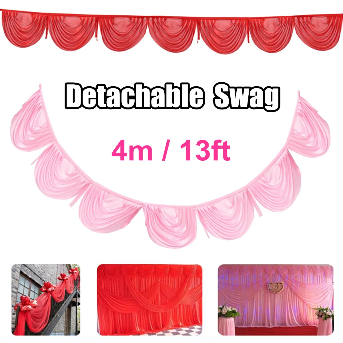 

4m Wedding Backdrop Swags Ice Silk Table Skirt Soft Hotel Banquet Backdrop Decoration Detachable Wedding Curtain Swags 3 Color