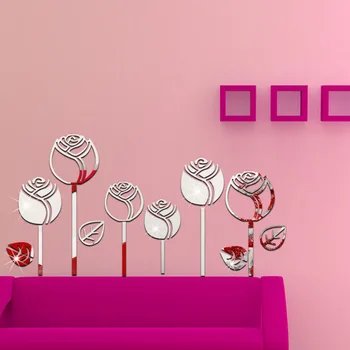 

2016 New 3D tulip wall mirror sticker ,3D stereo DIY mirror decals wall sticker for Preschool bedroom classroom decoration