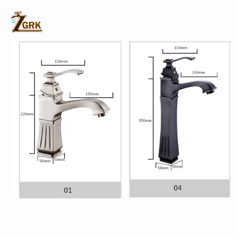 ZGRK смеситель для раковины, античная латунь, высокий кран для ванной комнаты, смеситель для ванны с горячей и холодной раковиной, кран для раковины