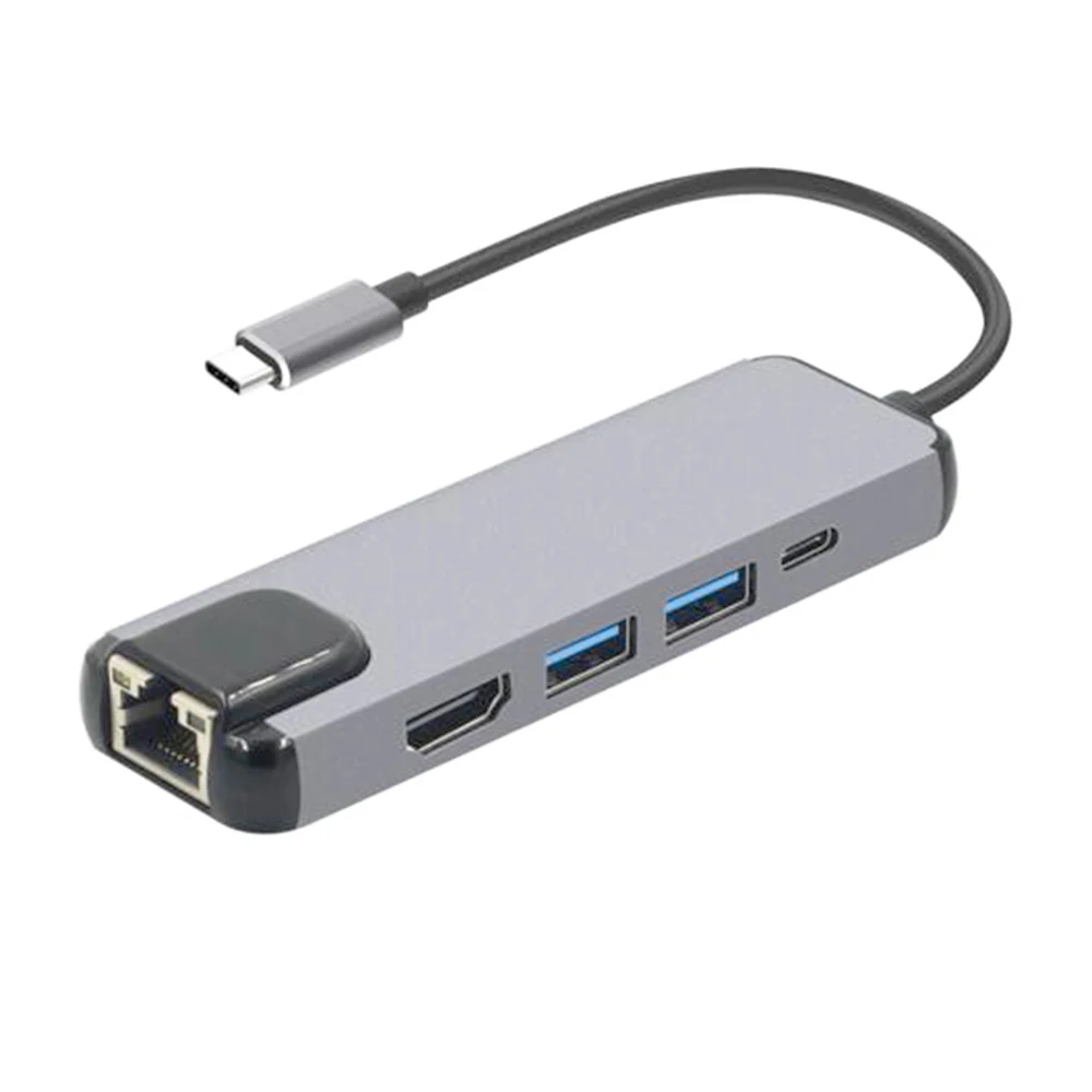 

hot-5 in 1 USB 3.1 USB-C Type C Hub with HDMI 4K HD 1000M Rj45 Lan Adapter USB 3.0 Hub Type C PD Charging Adapter for Macbook