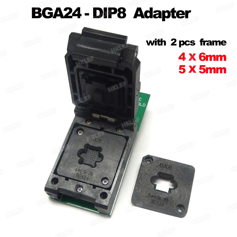 

BGA24 to DIP8 Adapters for RT809H RT809F TL866CS TL866A EZP2010 EZP2013 Programmer +2pcs Chip Frame IC Size 6*4mm + 5*5mm Matrix