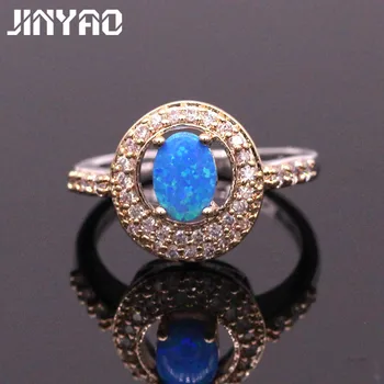 

JINYAO Charm Fire Opal&Cubic Zirconia Double Gold Color Wedding Finger Ring for Women Engagement Party Fashion Jewelry 7colors