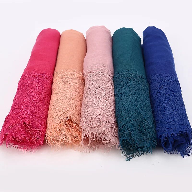 

2019 Simple Solid Color Over Size Muslim Hijab Scarf for Women Plain Summer Beach Lace Tassel Scarves Head Hair Cotton Hijab New