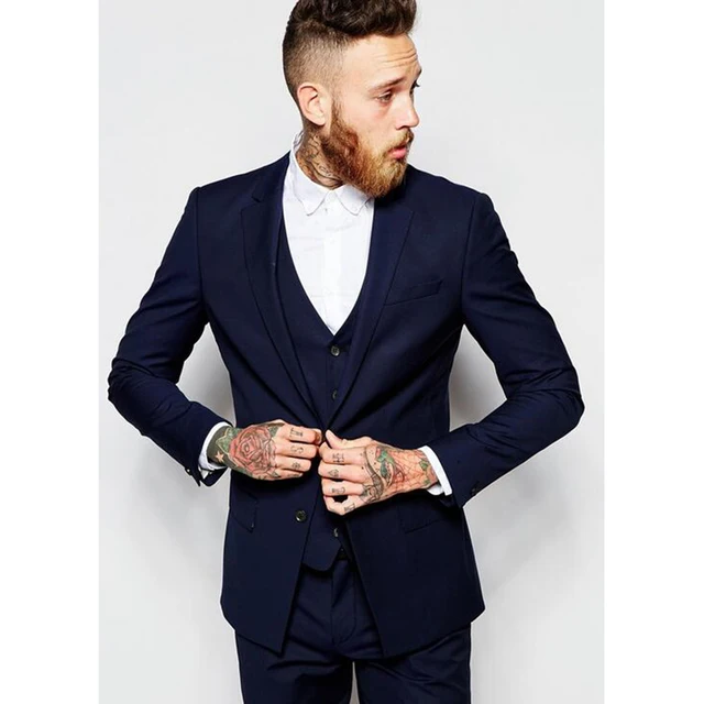 2017 Mens Formal Suits Groom Wear Navy Blue Business men ...
