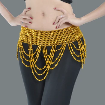 

Belly Dance Accessories Beads Waist Belt Chain Hip Scarf Gold & Silver Plated Pearl Tassels Women's Belly Wearing Bead chain