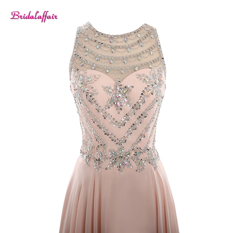 BridalaffairReal фото Роскошные бусины совок шеи Выпускные платья Vestido festa розовый шифон без рукавов Вечерние Платья de soiree