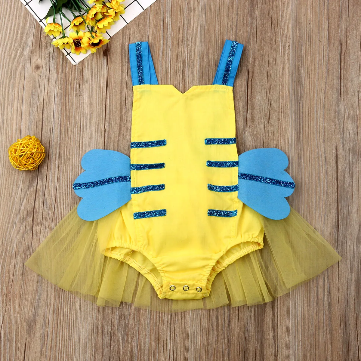 Летний милый маленький костюм пчелы без рукавов для новорожденных девочек, комбинезон, пляжный костюм, одежда для фотосессии