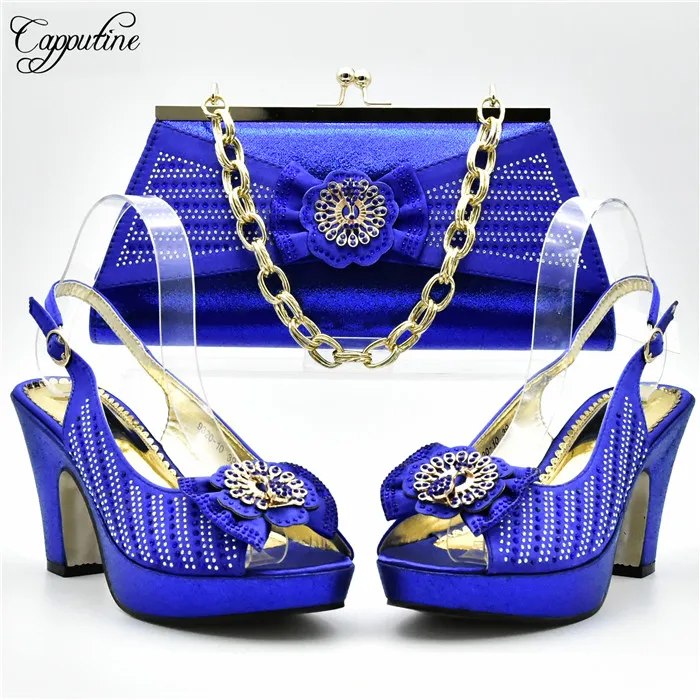

Pretty royal blue wedding/party set matching shoes and clutch handbag set XY01 heel height 10cm