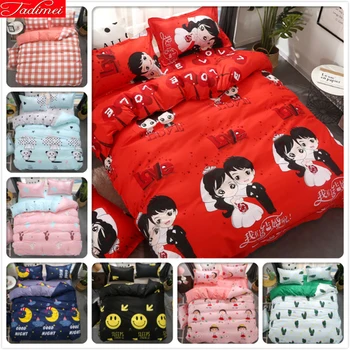

Wedding Marry Red Couple Lover Bedding Set Adult Soft Skin Cotton Bed Linens Single Full Queen King Size 180x220 200x230 220x240