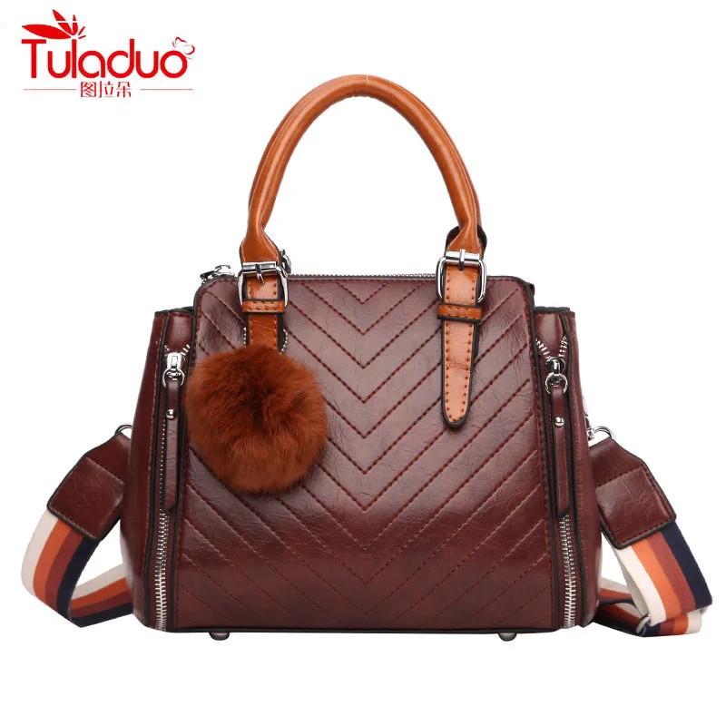 

TULADUO Fashion Women Handbags Oil Leather Women Shoulder Bags Full Ball Vintage Women Tote Bags Large Capacity Women Handbags