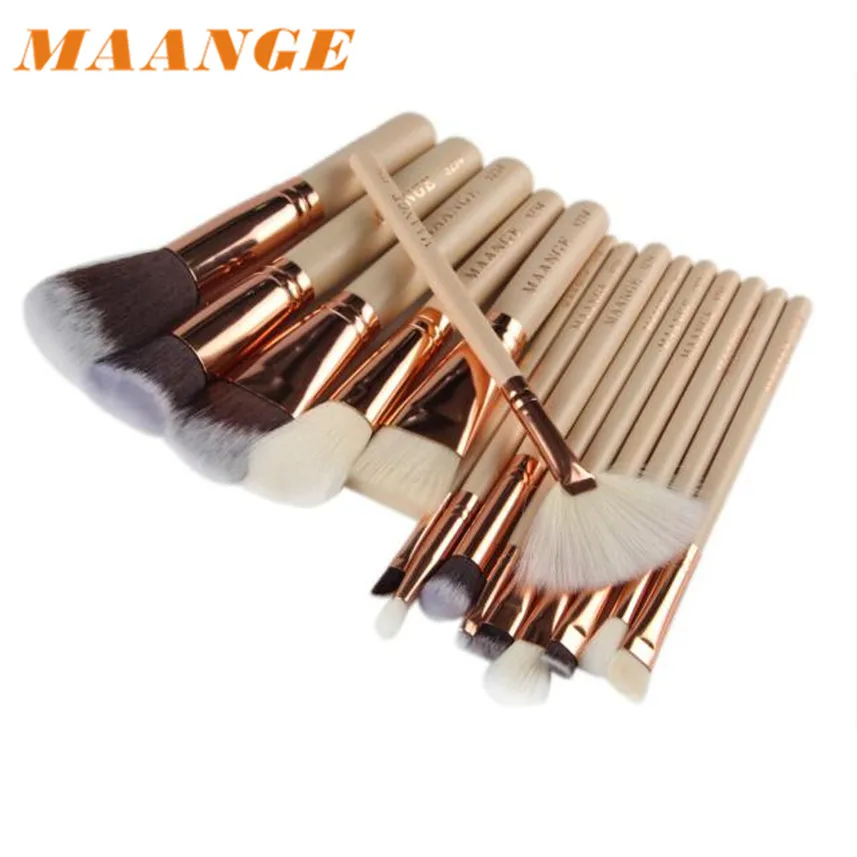 

MAANGE Hypoallergenic Soft and silky to the touch 15pcs Cosmetic Makeup Brush Blusher Eye Shadow Brushes Set Kit 0206 G24 28 180