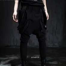 Для мужчин висит промежности Штаны корейский Рок Хип-хоп личности мульти-карман Штаны ноги штаны-шаровары певица костюмы Джинсовые брюки