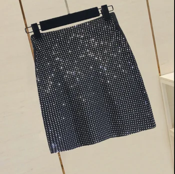 

Bodycon Skirt Lady Knitted Skirts Woman 2019 Summer High Waist Korean Sexy Package Hip Hot Drill Skirt Female Outwear Nancylim