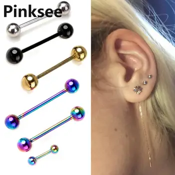 

2pcs 18G Tongue Bar Straight Barbell Piercing Eyebrow Tragus Stud Nipple Ring Body Jewelry Steel Gauge 3-6mm Ball