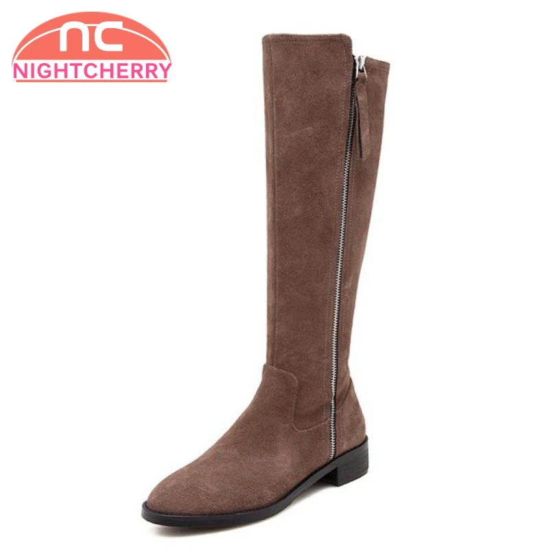 

NIGHTCHERRY Women Winter Boots Genuine Leather Shoes Woman Knee High Square Heel Boots Quality Luxury Designer Shoes Size 34-39
