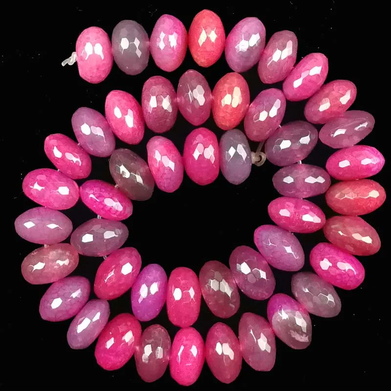 

(Free Shipping) 1Strand 14x8mm Faceted Pink Dragon Veins Agaets Rondelle Loose Bead 15.5 inch 2019311CJ026