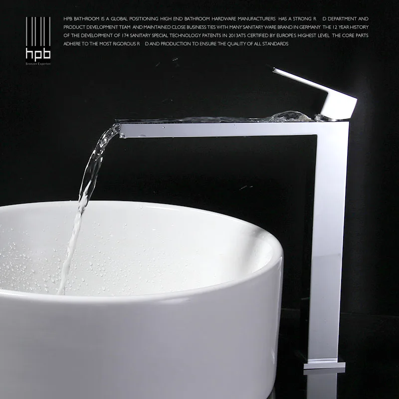 HBP Tall Square Brass Chrome Bathroom Faucet Lavatory Sink Bar Basin