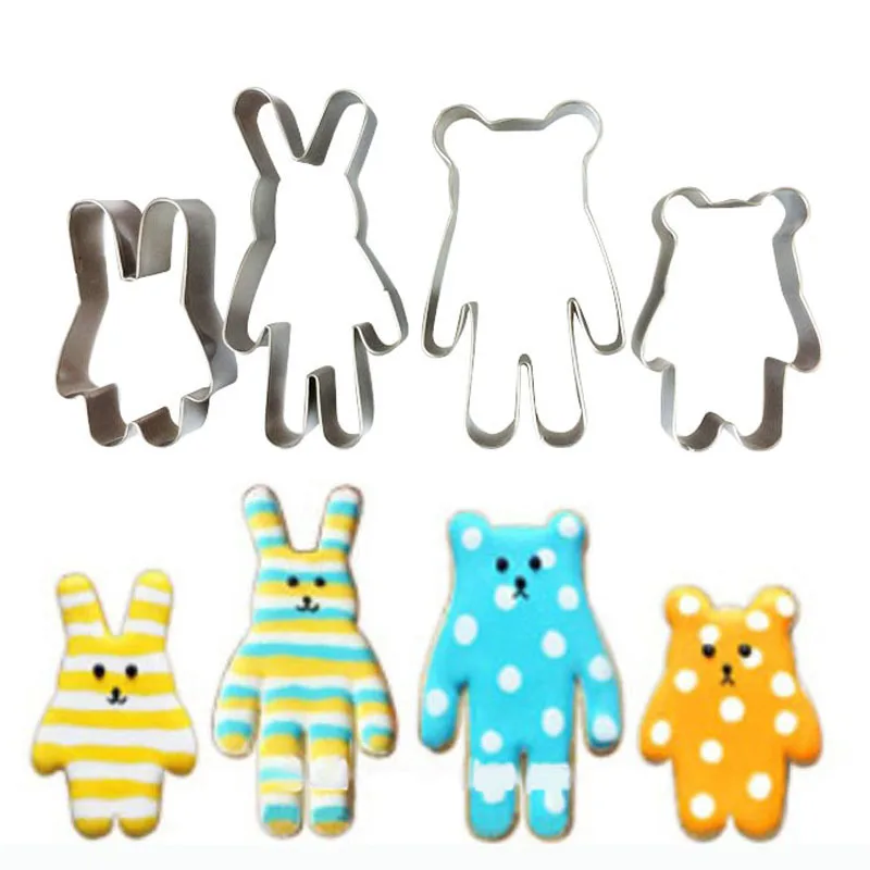 

4Pcs/set Stainless Steel Bear Rabbit Cookie Baking Molds Biscuit Cutter Set Cake Biscuit Mould Fondant Decorating Tools Bakeware