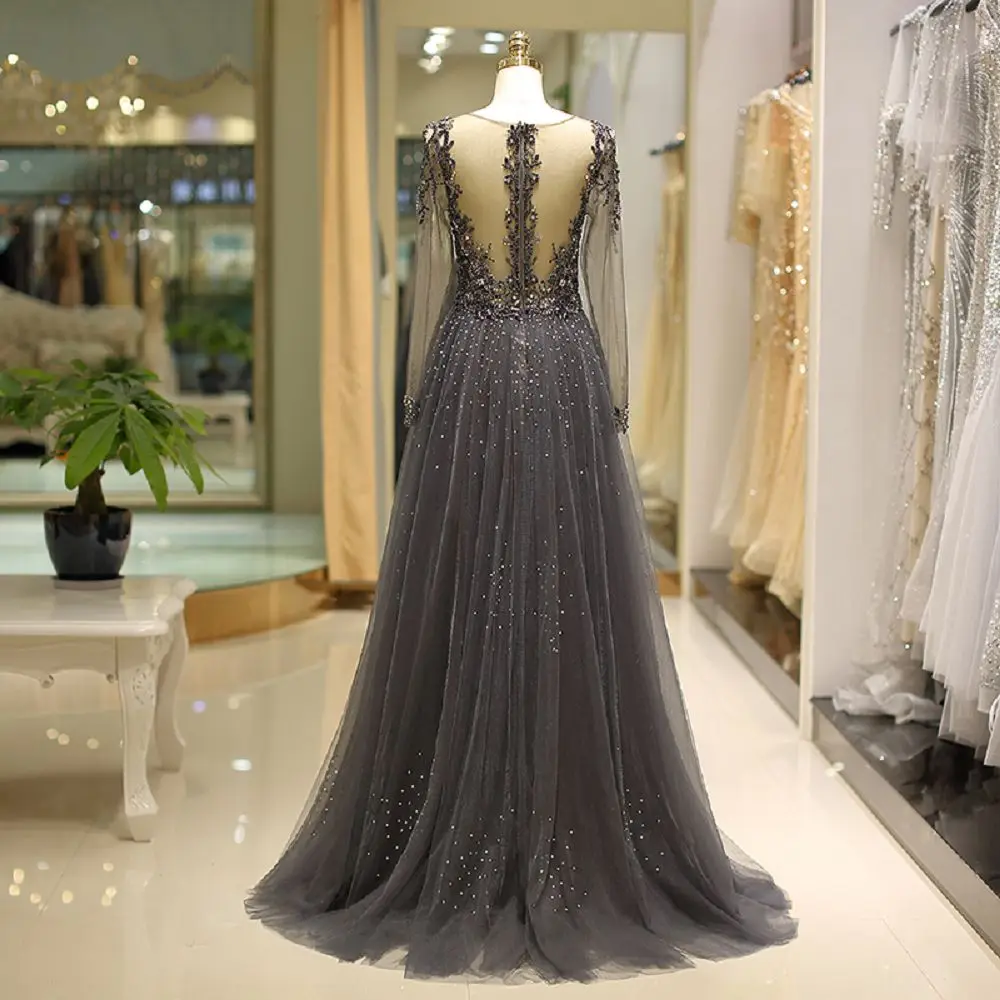 Wedding party mother's dress 2018 Longo Evening Dresses artificial rhinestone full sleeves evening Gowns Party Prom dress