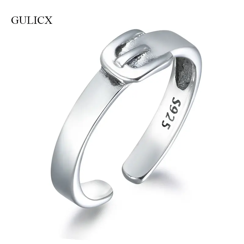 

GULICX Korean Style Belt Shaped Wedding Rings For Women Real 925 Sterling Silver Open Rings Ladies Engagement Jewelry GLRT0151