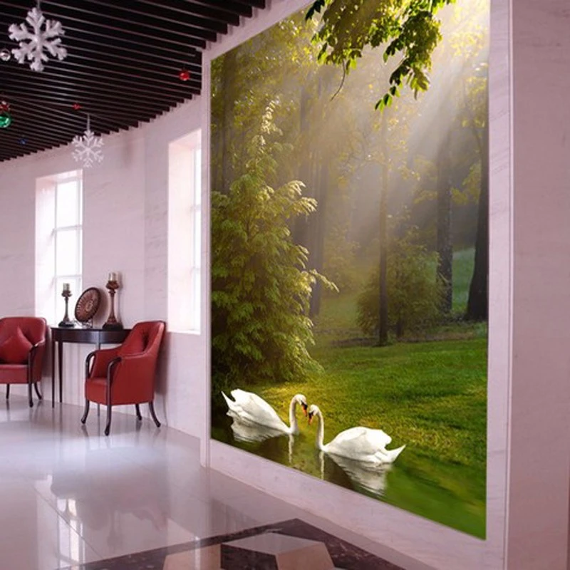 photo papel de parede 3D wall papers home decor restaurant entrance hallway wallpaper Swan Lake Scenic large mural wallpaper