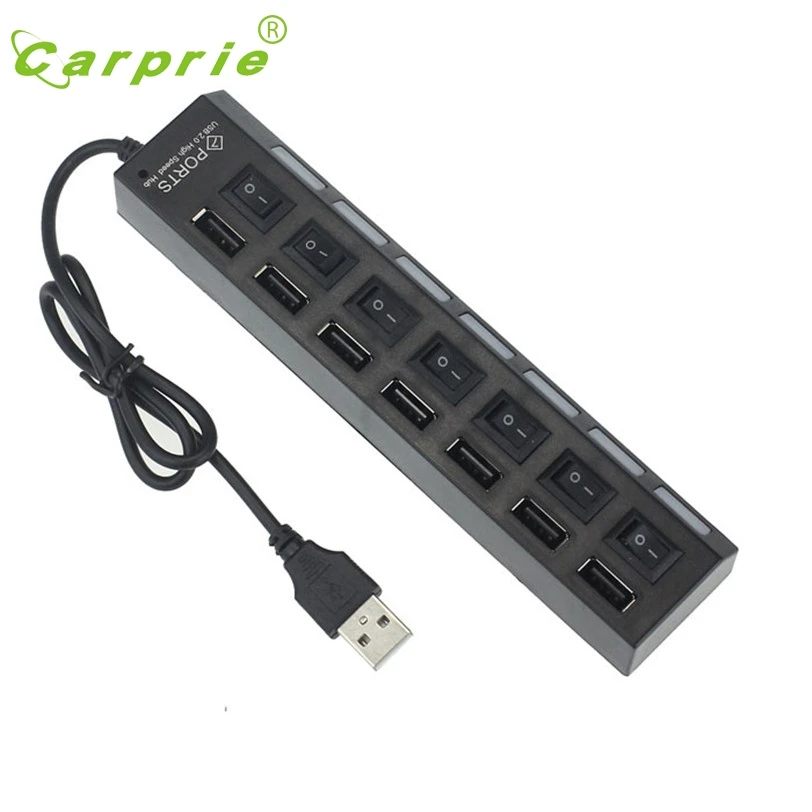 CARPRIE-Adaptador USB 2,0 para PC y portátil, interruptor de encendido/apagado, 7 puertos LED, BK Jan16
