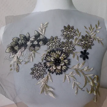 

One Piece Antique Embroidery Flower Pearl Beaded Lace Applique In Gold Bridal Gown Fabric Trim Free Shipping