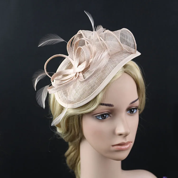 European Lady Flower Feather Sinamay Hat Wedding Fascinator European Lady Flower Feather Sinamay Hat Wedding Fascinator Hairband Hair Accessories Women Headwear For Tail Party In From