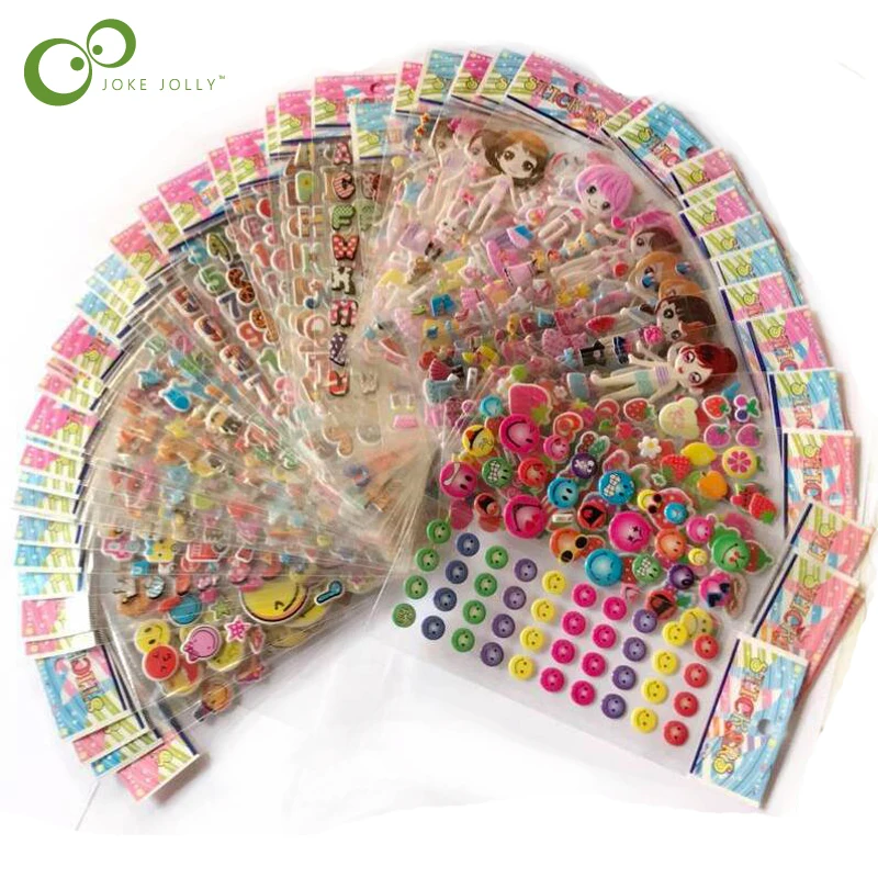 

50Pcs/Lot Free Shipping Fashion Brand Kids Toys Cartoon 3D Stickers Children Girls Boys PVC Stickers Bubble Stickers GYH