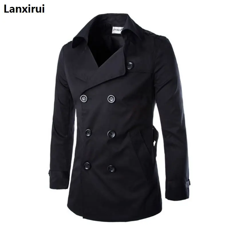 Trench coat men's spring autumn double breasted trench coat mens clothing medium and long jackets coats british style overcoat