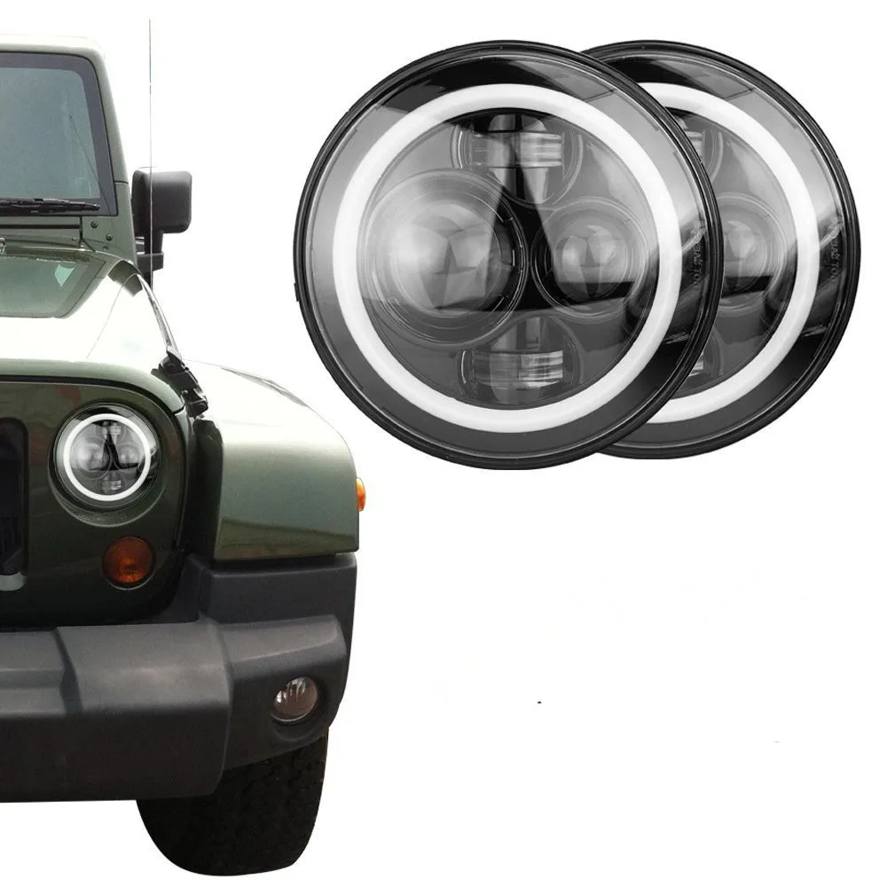 

Round Angle Eyes Led Headlight LED Projection Lens Daytime Running Lights Car Led For Jeep Wrangler JK CJ TJ Off Road E035