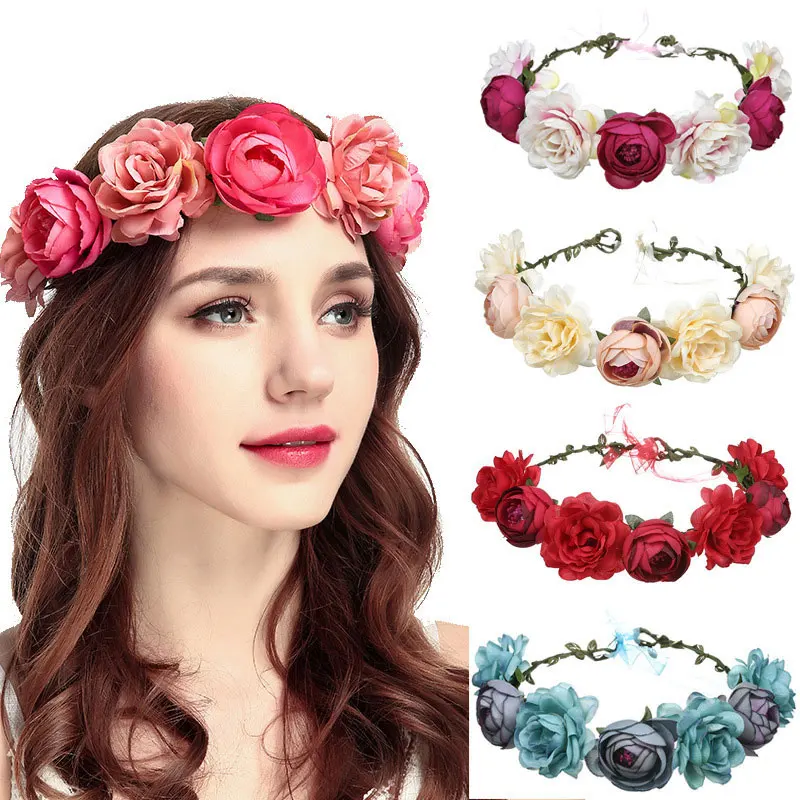 

Handmade Floral Headband Flower Crown Hairhead Accessories For Women Girls Bridemaids Floral Wreath Party Hair Ornaments
