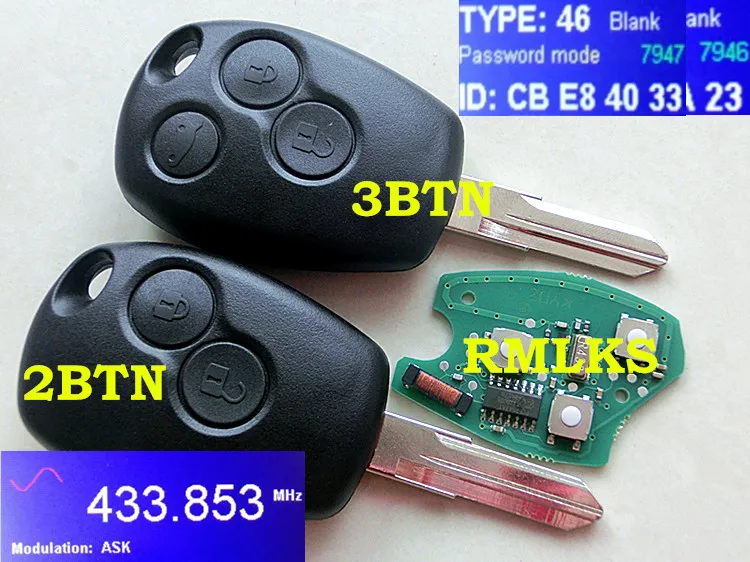

RMLKS Remote Key 433Mhz PCF7946 PCF7947 Chip With VAC102 Blade Fit For Renault Clio DACIA Logan Sandero 2 3 Button Remote key