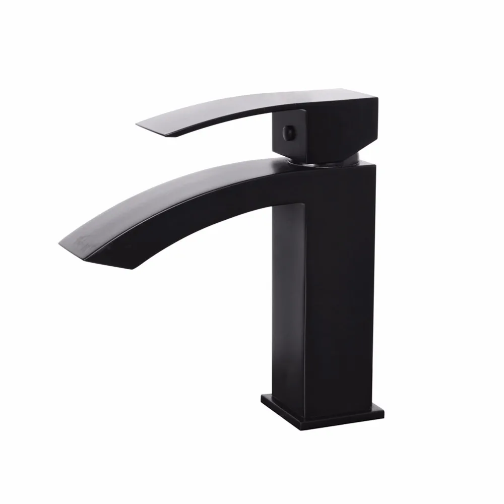 Matte Black Basin Vessel Sinks Mixer Faucet Single Lever Basin faucet Waterfall Square Bathroom