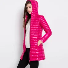 Женская длинная куртка с капюшоном на весну и зиму, Женское пальто на утином пуху, лёгкие парки, тонкие однотонные куртки, пальто YP0600