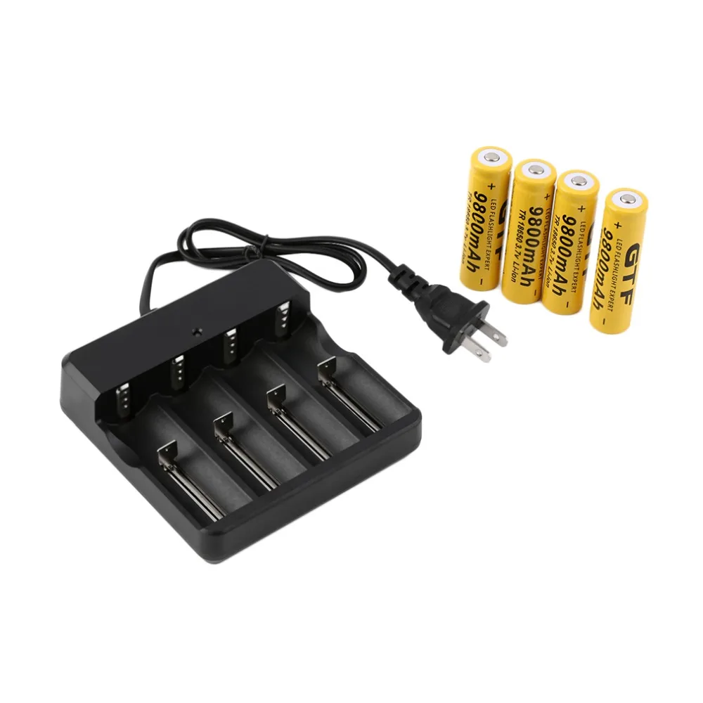 

4pcs 18650 9800mAh 3.7V Protected Rechargeable Li-ion Batteries with Universal US Stop Charger 18650 Li ion Bateria with Charger