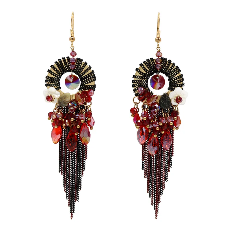 Luxury Tassel Earrings Hanging Bohemian Earring chain with stones