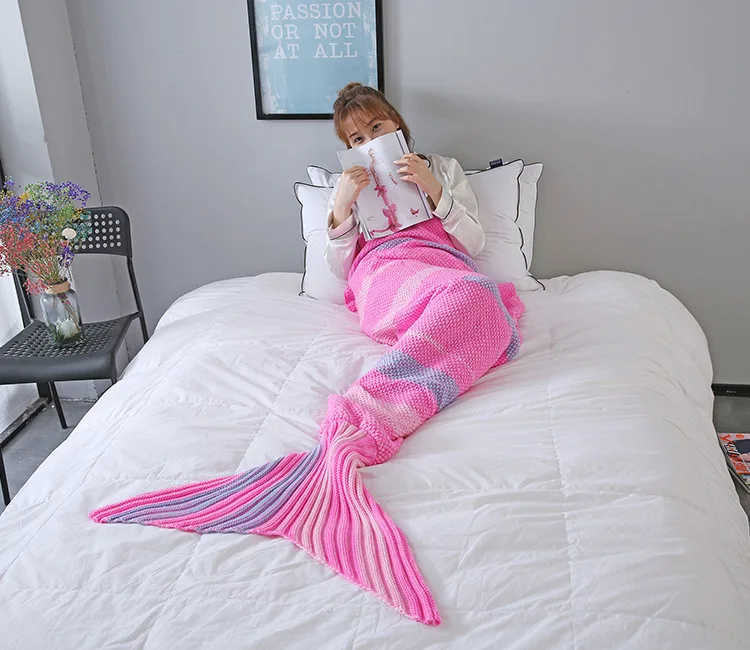 

CAMMITEVER Mermaid Throw Blanket Handmade Mermaid Tail Blanket for Adult Kid Multi Soft Crochet Mermaid Blanket