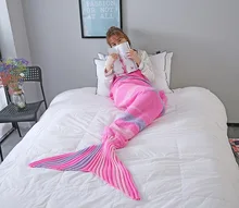 CAMMITEVER Mermaid Throw Blanket Handmade Mermaid Tail Blanket for Adult Kid Multi Soft Crochet Mermaid Blanket hollow out color block crochet knitting mermaid blanket for kid