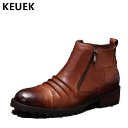 Винтажные мужские ботинки из натуральной кожи с боковой молнией, ботинки «Челси», осенне-зимняя мужская обувь, модные ботильоны в