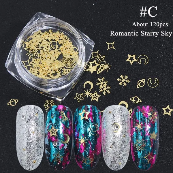 120 шт Смешанные золотые хлопья гвоздь Блестки цветок Морская раковина металлические украшения для дизайна ногтей летний ломтик 3D аксессуары для ногтей CH970 - Цвет: C
