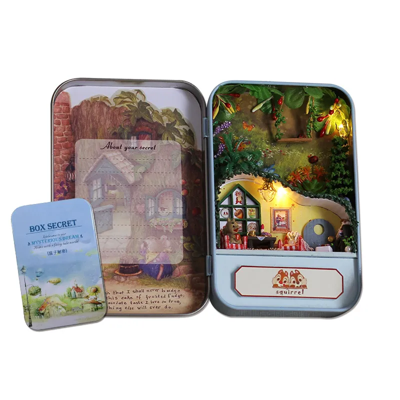 

Elegant Box Secret DIY Doll House Miniatura With Furnitures Bunny Bracket Handmade For Children Squirrels Paradise Gift T004 #D