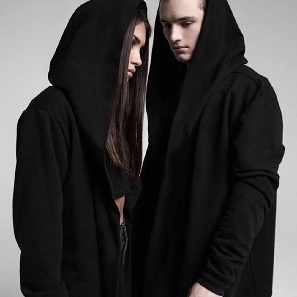 

Soft Cloak Long Sleeved Coat Hip Hop Black Fashion Hooded Coat Cardigan