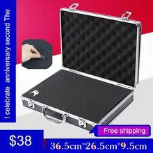 Высокое качество алюминиевый ящик для инструментов шкафчики для хранения документов(жесткий ящик для инструментов ручной пистолет блокировки пистолет с пеной внутри 345*245*75 мм