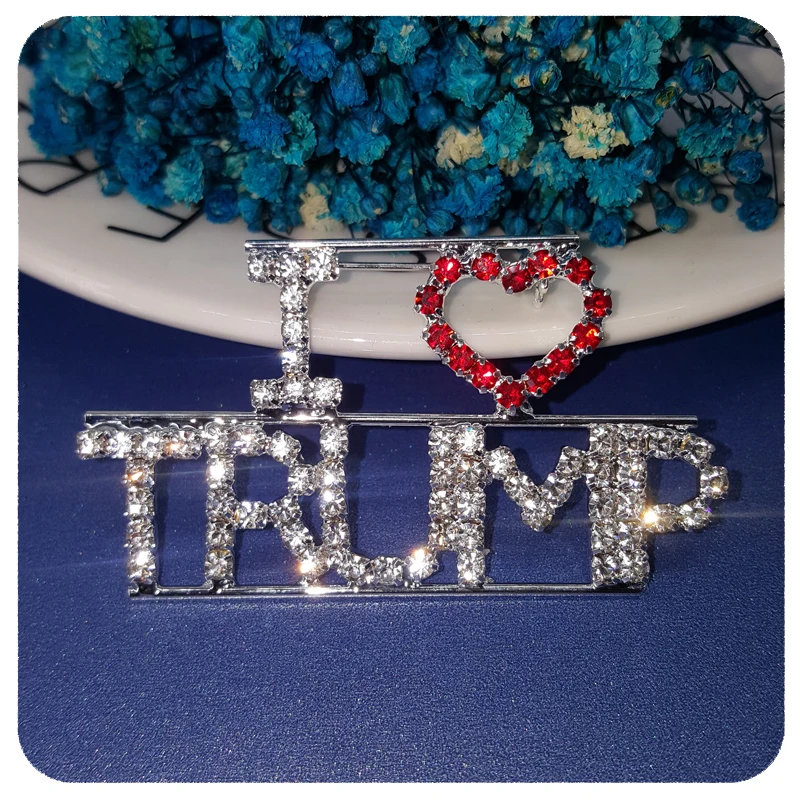 Блестящий Кристалл "I Love TRUMP" слово Брошь булавка ювелирные изделия