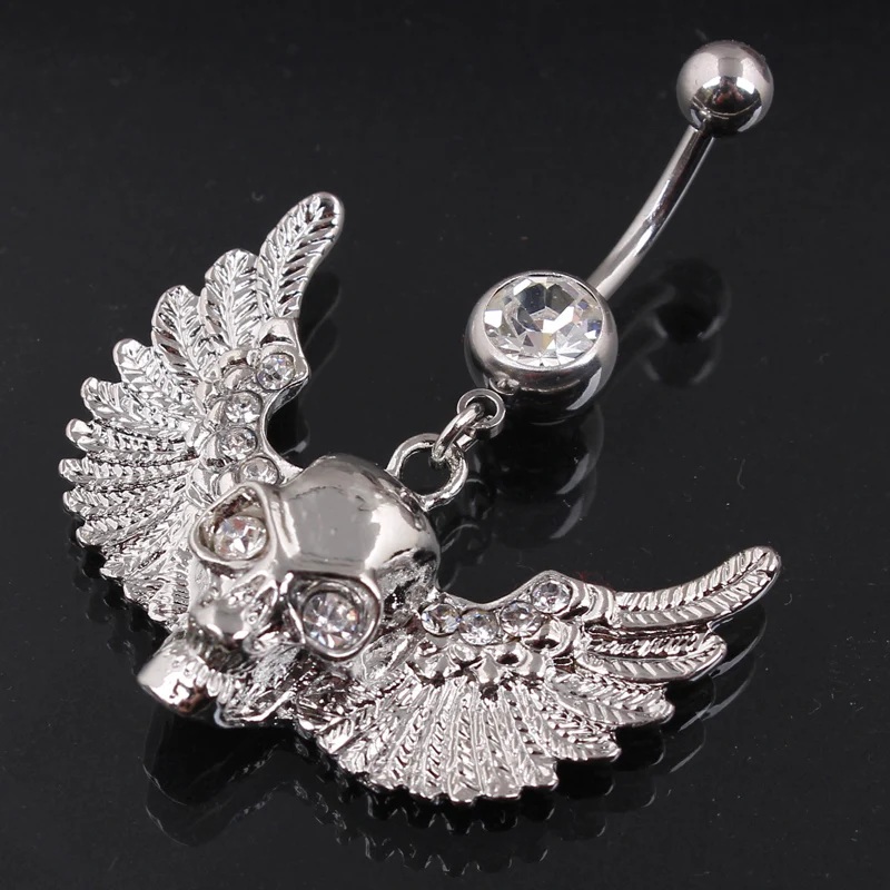 Hot Skeleton With Angel wings Belly Button Rings font b Women b font Body Jewelry Navel