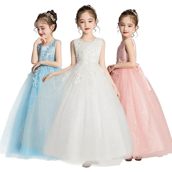 

Elegant Wedding Bridesmaid Dresses for Kids Sleeveless Ball Gown Long Tulle Dress Girls First Communion Birthday Princess Dress