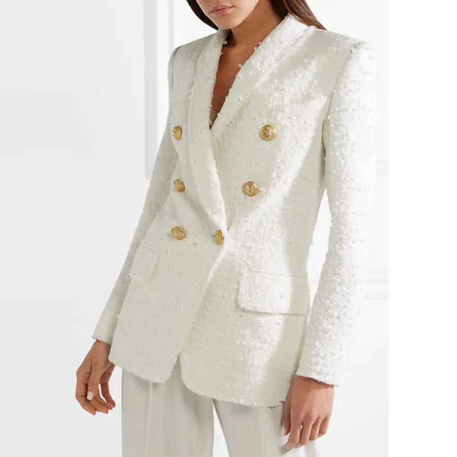High Quality Runway Women White Jacket Blazers Long Sleeve Newest Women's Metal Buttons Fashion