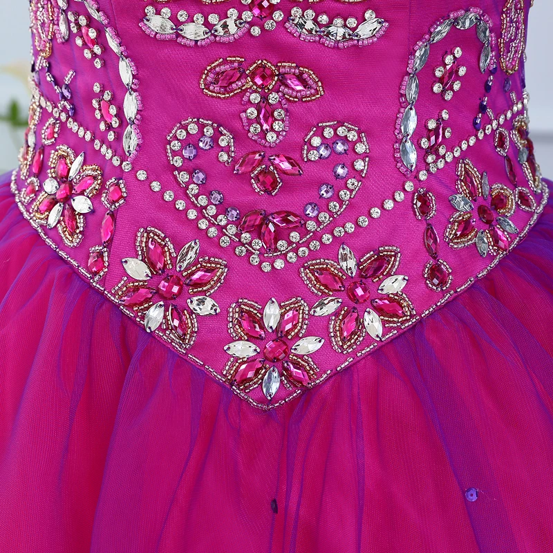 Jeweled beaded Layered Tulle Fuchsia Purple Sweet 16 Ball Gowns Scoop Neckline Green Vestido De Quinceanera